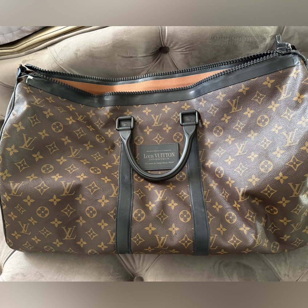 Authentic Louis Vuitton Monogram Macassar Keepall 55 waterproof bandouliere bag